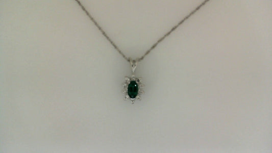 Pendant Color Gemstone Necklace in 14 Karat Whie with 1 Oval Lab Created Emerald 0.19ctw