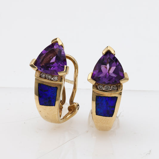 Trillian amethyst and opal earrings in gold.