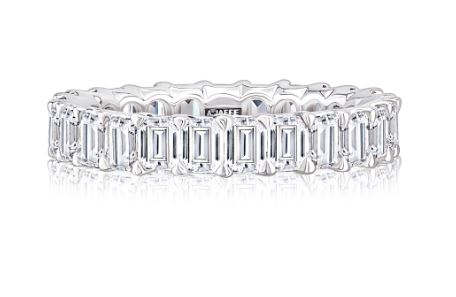 A. Jaffe Eternity Ladies Wedding Band in 14 Karat White Gold with 3.75ctw Emerald Diamonds, Clarity: VS, Color: G