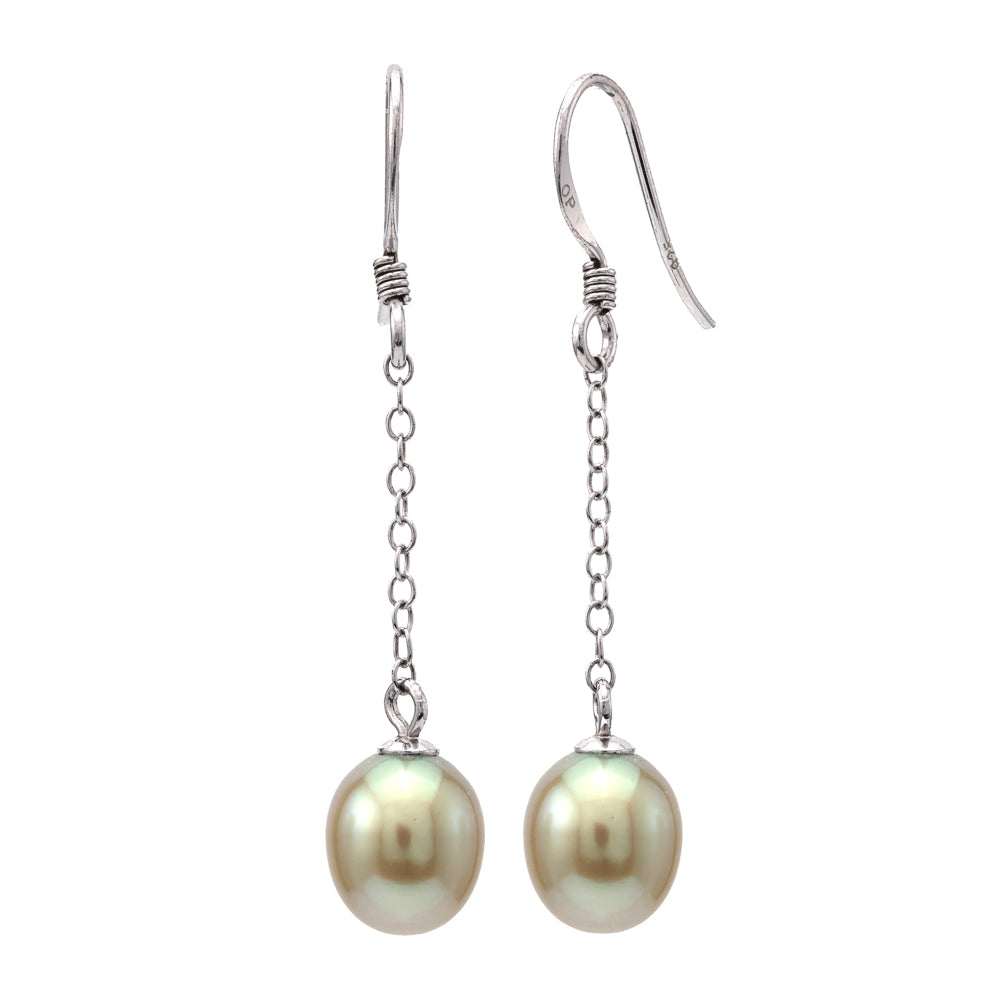 Sterling silver dangle earrings with Akoya pearls.