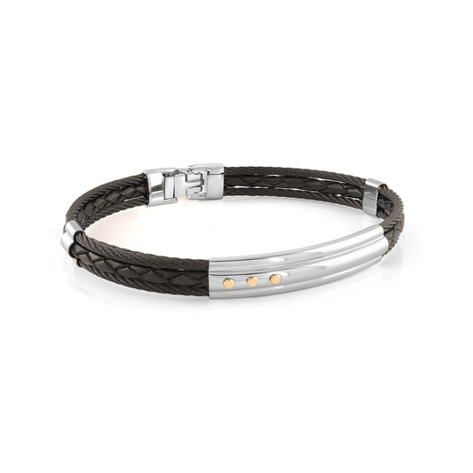 Stainless steel and leather men's bracelet.