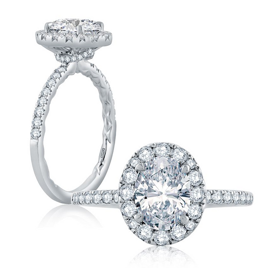 Halo Hidden Accent Natural Diamond Semi-Mount Engagement Ring in 14 Karat White Round Diamond, totaling 0.55ctw