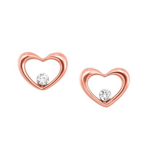 Heart Earth Mined Diamond Earrings in 10 Karat Rose with 0.05ctw Round Diamonds
