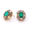 M Estate Collection Stud Color Gemstone Earrings in 14 Karat Yellow with 2 Oval Emeralds