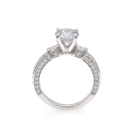 ReMarkable Estate Side Stone Natural Diamond Semi-Mount Engagement Ring in 18 Karat White Gold with 62 Round Diamonds, Color: G/H, Clarity: VS2-SI1