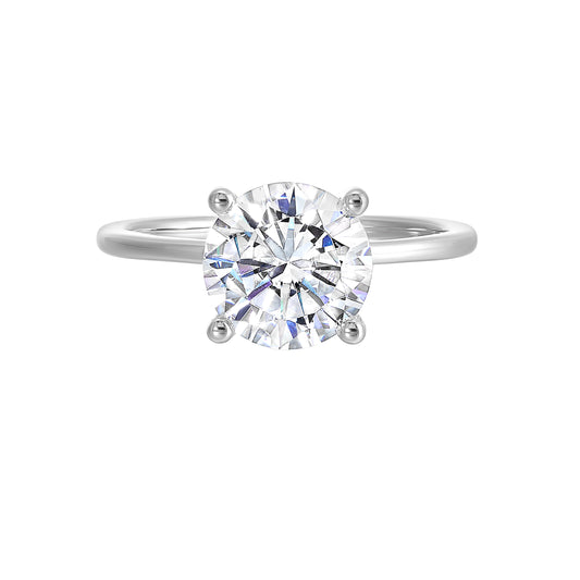 Solitaire Hidden Accent Natural Diamond Semi-Mount Engagement Ring in 14 Karat White with 16 Round Diamonds, totaling 0.07ctw