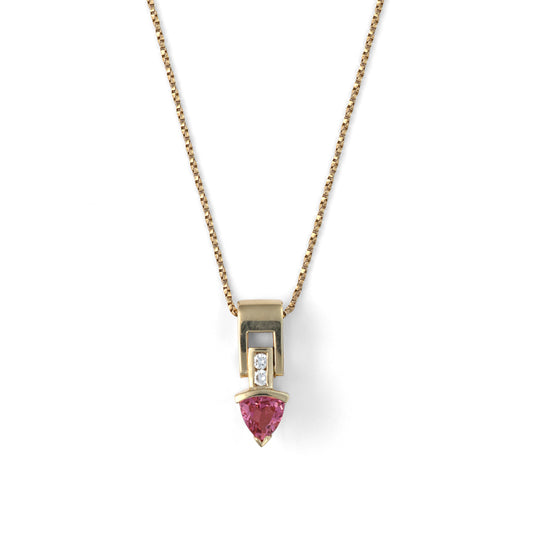 Drop M Estate Collection Color Gemstone Necklace in 14 Karat Yellow with 1 Trillian Pink Tourmaline 0.95ctw 7mm-7mm