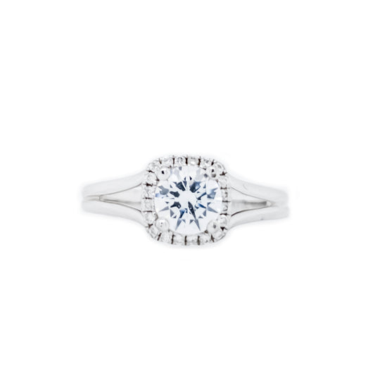 Halo Natural Diamond Semi-Mount Engagement Ring in 14 Karat White Round Diamond, totaling 0.10ctw