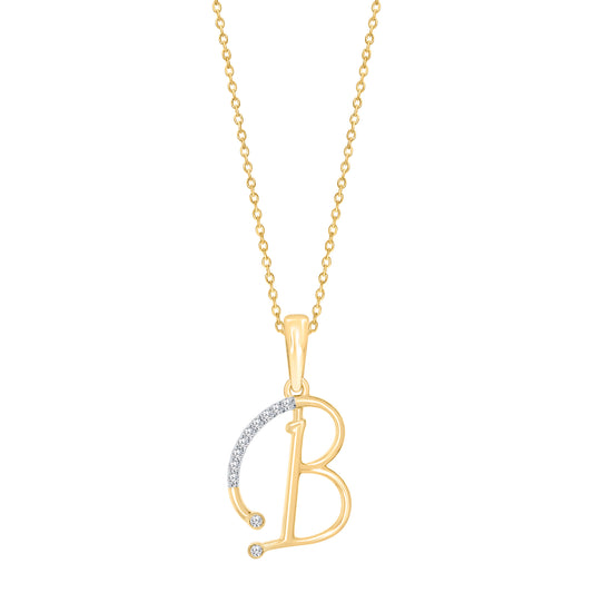 Yellow gold necklace with diamond initial pendant.