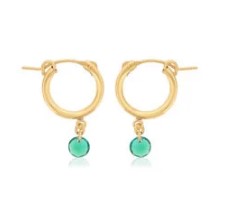 Small Hoop Color Gemstone Earrings in Gold Filled Yellow with 2 Round Emeralds