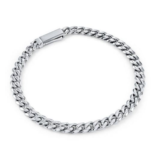 Curb Link Bracelet (No Stones) in Stainless Steel White
