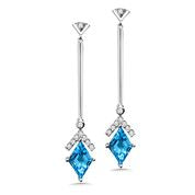 Semi-Precious Color Collection Drop Color Gemstone Earrings in 14 Karat White with 2 Various Shapes Blue Topaz 2.00ctw