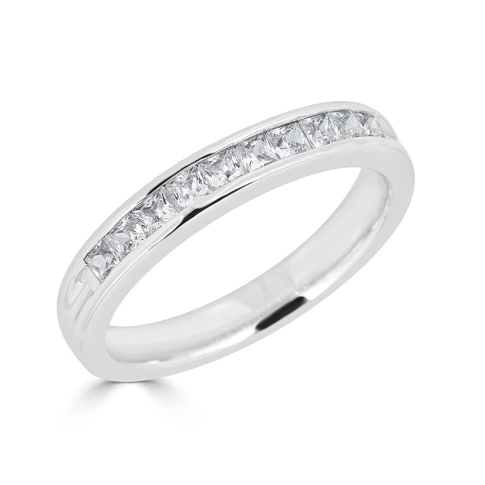 Earth Mined Diamond Stackable Ladies Wedding Band in 14 Karat White with 0.77ctw G/H SI2 Princess Diamonds
