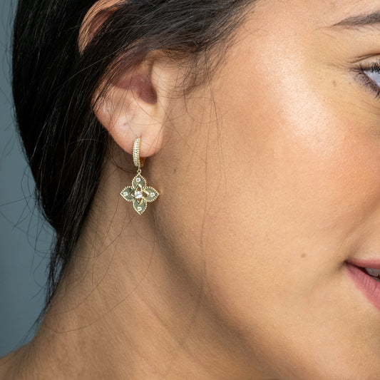14K gold dangle earrings with diamonds.
