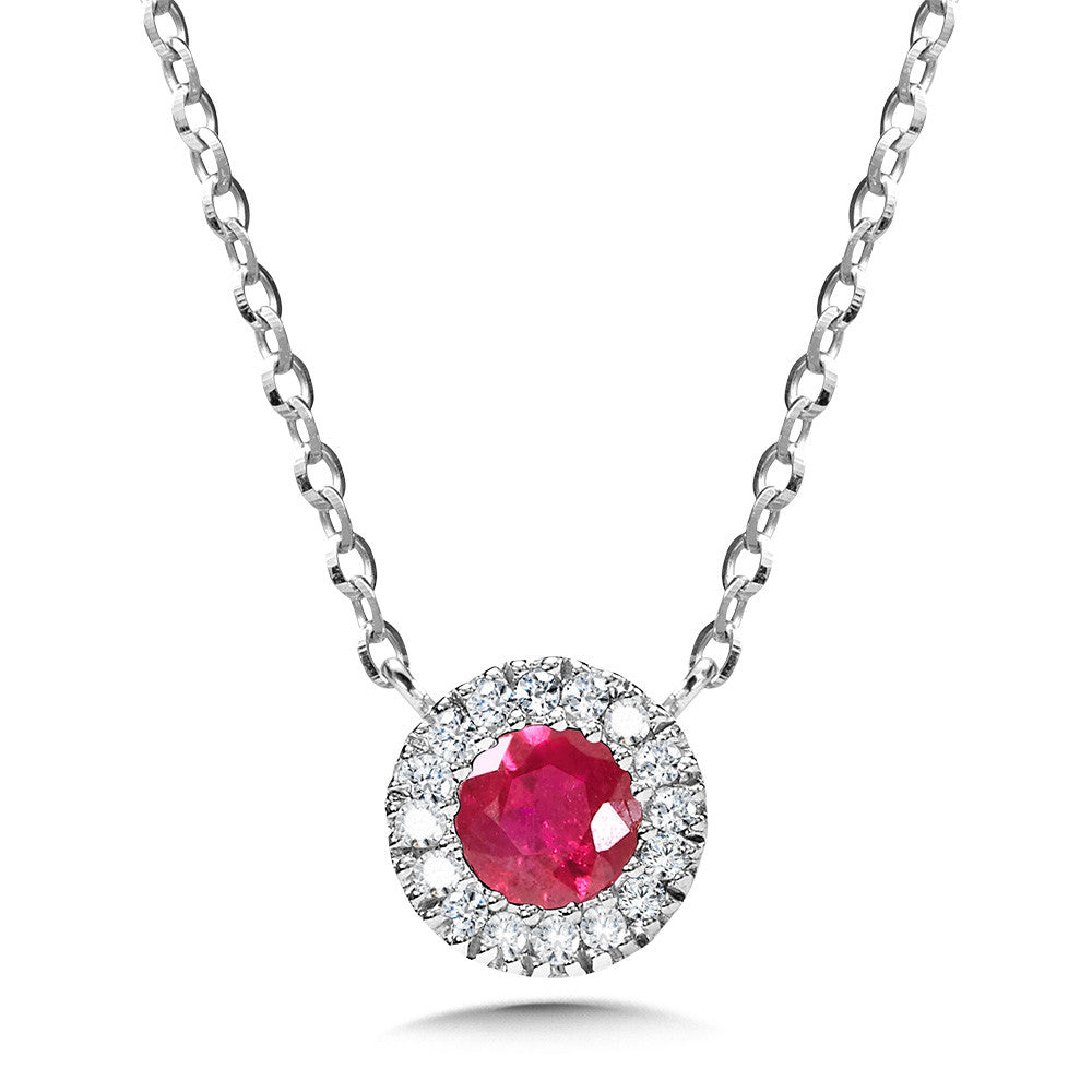 Pendant Color Gemstone Necklace in 14 Karat White with 1 RO Ruby 0.13ctw