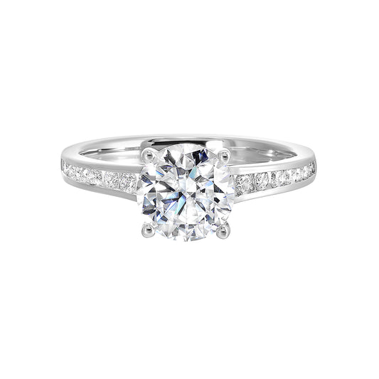Marks 89 Side Stone Natural Diamond Semi-Mount Engagement Ring in 14 Karat White with 16 Round Diamonds, totaling 0.32ctw