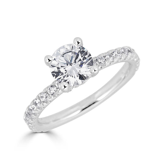 Hidden Accent Lab-Grown Diamond Semi-Mount Engagement Ring in 14 Karat White with 50 Round Lab Grown Diamonds, totaling 0.54ctw