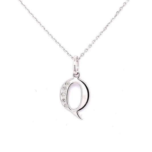 Sterling silver necklace with diamond-accented "Q" pendant.