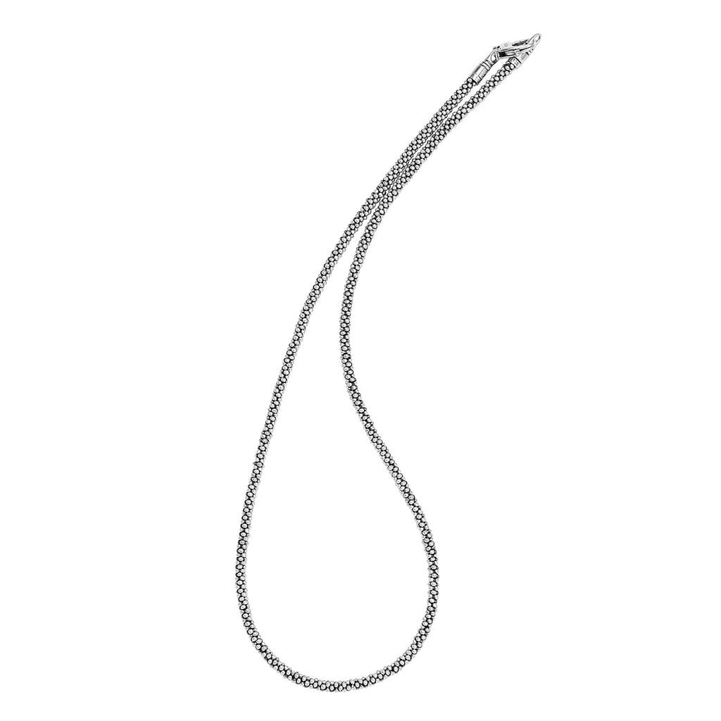 Sterling silver caviar chain diamond necklace.