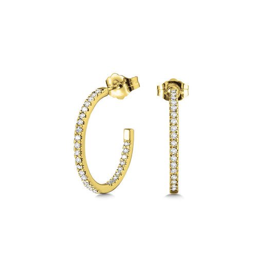 Small yellow gold hoops with round diamonds.