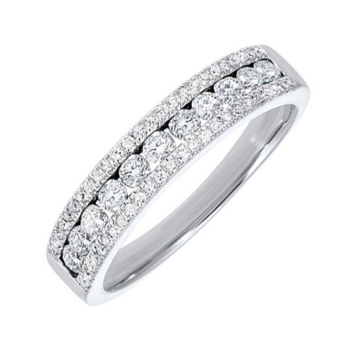 14K white gold ring with round diamonds.