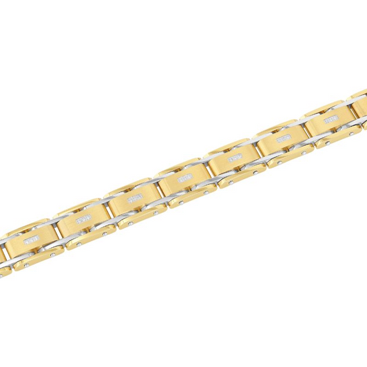 Yellow-white stainless steel bracelet with diamonds.