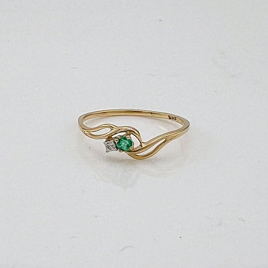 ReMARKable Estate Color Gemstone Ring in 14 Karat Yellow Gold with 1 Round Emerald 0.02ctw