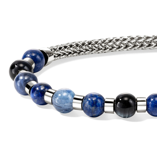 John Hardy Essentials Collection Designed, other Color Gemstone Bracelet in Sterling Silver White Round Blue Kyanite