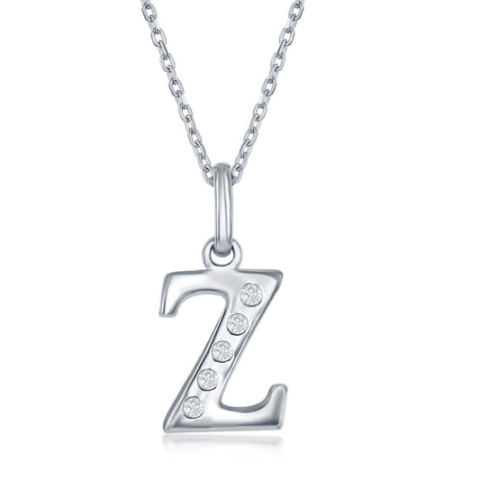 Sterling silver "Z" pendant with diamonds.