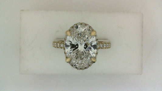 Hidden Accent Side Stone Lab-Grown Diamond Complete Engagement Ring in 14 Karat Yellow with 1 Oval Lab Grown Diamond, Color: F, Clarity: VS1, totaling 3.02ctw