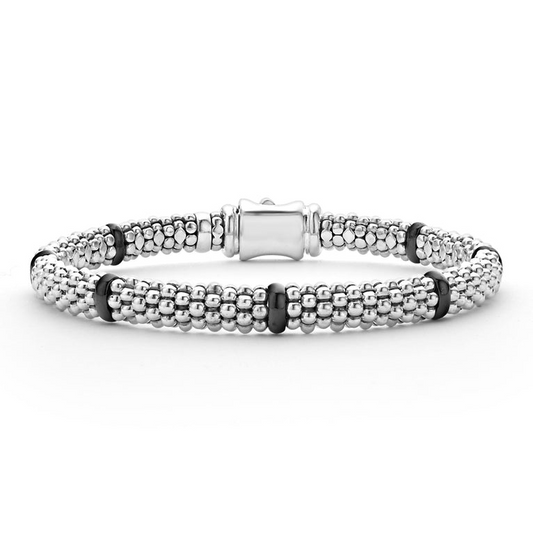 Black Caviar Collection Caviar Bracelet (No Stones) in Sterling Silver - Ceramic White - Black