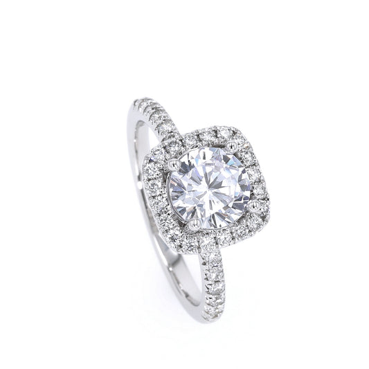 Halo Hidden Accent Lab-Grown Diamond Semi-Mount Engagement Ring in 14 Karat White with 48 Round Lab Grown Diamonds, Color: G/H, Clarity: VS2-SI1, totaling 0.60ctw
