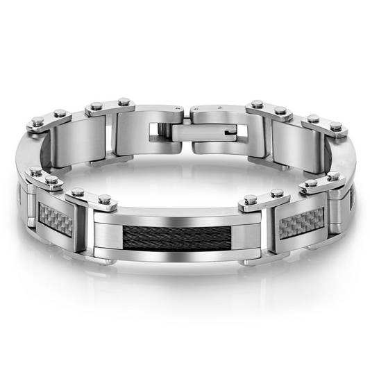 Contemporary Bracelet (No Stones) in Stainless Steel - Carbon Fiber White - Black