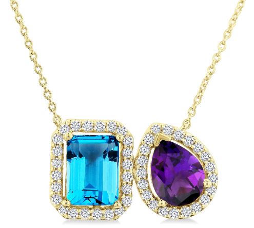 Pendant Color Gemstone Necklace in 14 Karat Yellow with 1 Emerald Blue Topaz