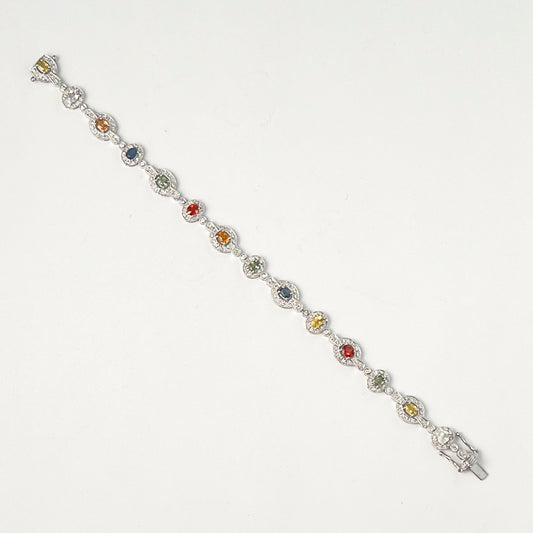 ReMARKable Estate Multi-Diamond Color Gemstone Bracelet in 14 Karat White Gold with 182 Round I/J SI2-I1 Diamonds 1.05ctw