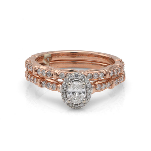 ReMarkable Estate Halo Natural Diamond Complete Wedding Set in 14 Karat Rose Gold with Various Shapes Diamonds totaling 0.50ctw