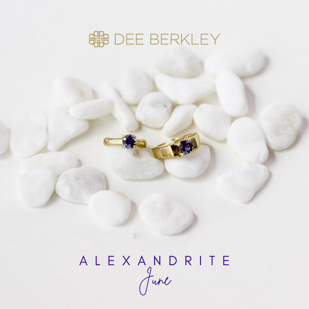 Gold rings with Alexandrite gemstones.