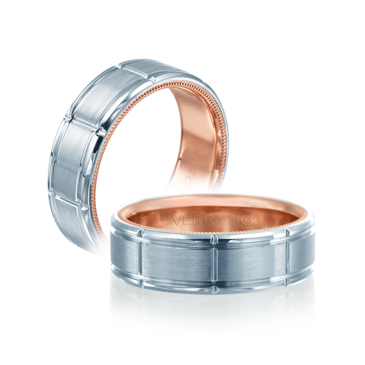 Carved Band (No Stones) in 14 Karat White Rose 7MM