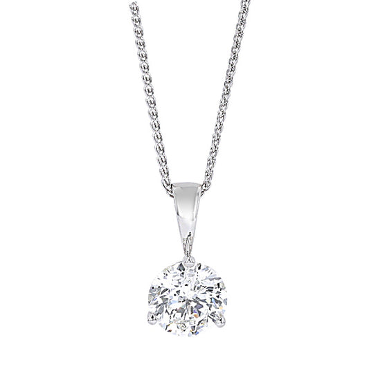 Round diamond necklace in white gold setting.
