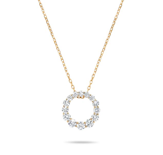 Circle diamond necklace in yellow gold.