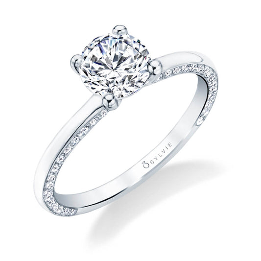 Hidden Accent Natural Diamond Semi-Mount Engagement Ring in 14 Karat White with 68 Round Diamonds, Color: G/H, Clarity: SI1, totaling 0.34ctw