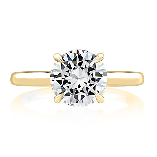 Solitaire Hidden Accent Natural Diamond Semi-Mount Engagement Ring in 14 Karat Yellow with 15 Round Diamonds, Color: G/H, Clarity: SI2, totaling 0.08ctw