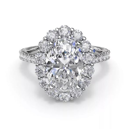 Halo Hidden Accent Natural Diamond Semi-Mount Engagement Ring in 14 Karat White with 42 Round Diamonds, totaling 1.07ctw