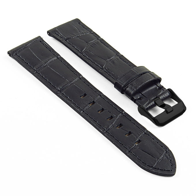 Black leather watch band with matte finish.