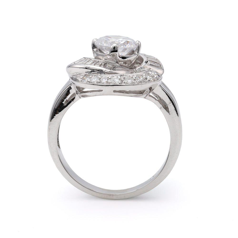 Vintage diamond semi-mount ring, white gold.
