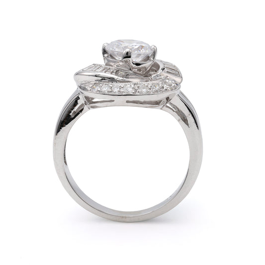 Vintage Natural Diamond Semi-Mount Engagement Ring in 14 Karat White Various Shapes Diamond, Color: H/I, Clarity: VS1-VS2, totaling 0.35ctw