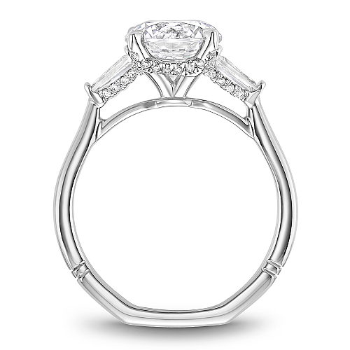 Noam Carver Hidden Accent Natural Diamond Semi-Mount Engagement Ring in 14 Karat White Gold with 2 Tapered Baguette Diamonds 0.32ctw