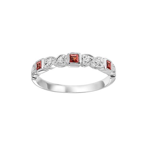 Semi-Precious Color Collection Stackable Color Gemstone Band in 10 Karat White with 3 Princess Garnets 0.14ctw