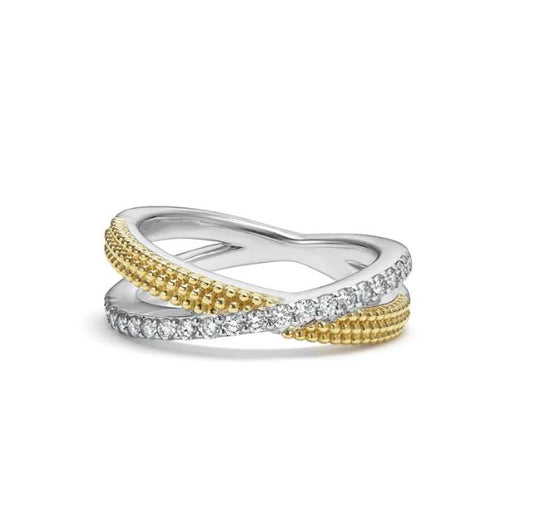 Caviar Lux Collection Natural Diamond Fashion Ring in Sterling Silver - 18 Karat White - Yellow with 0.34ctw Round Diamond