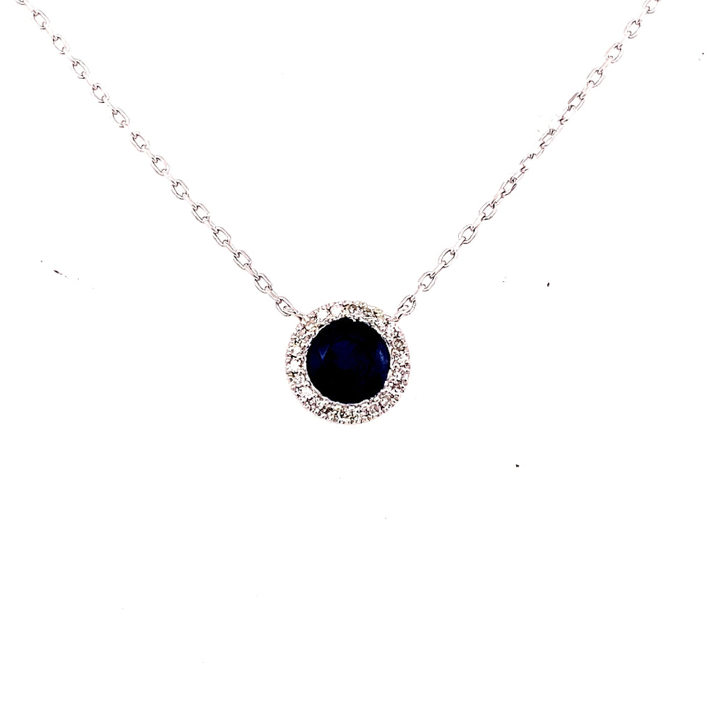 Pendant Precious Color Collection Color Gemstone Necklace in 14 Karat White with 1 Round Blue Sapphire 0.55ctw